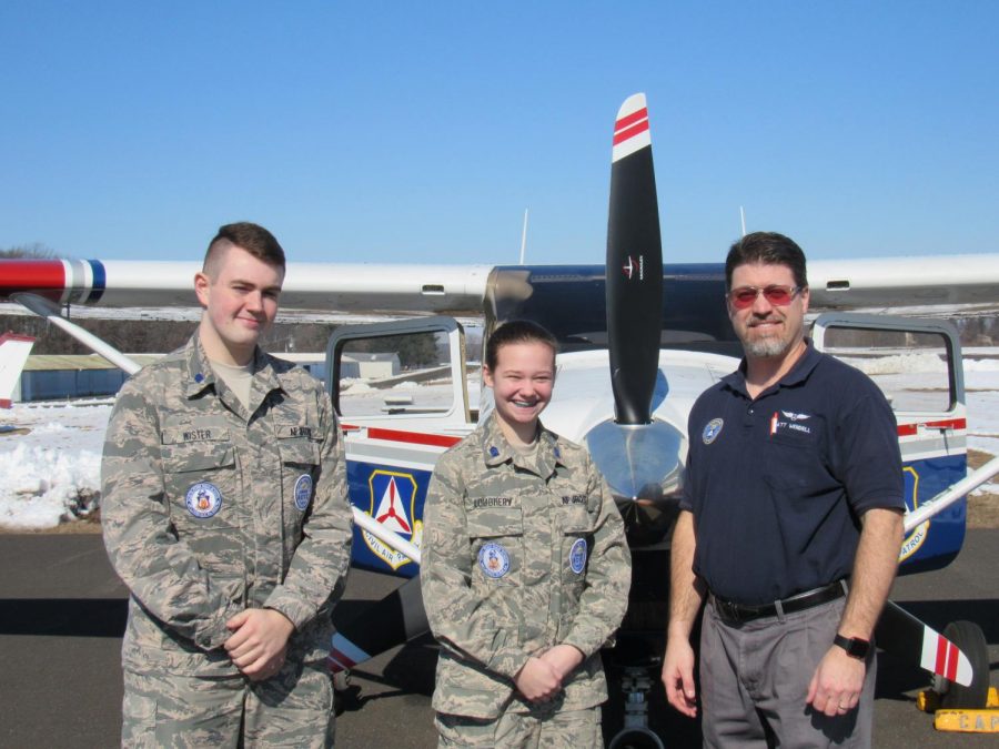 Two members of JROTC Mike Wister and Lorna Loughery got the opportunity to fly for the first time with Penndale teacher and pilot Captain Matt Wendell.