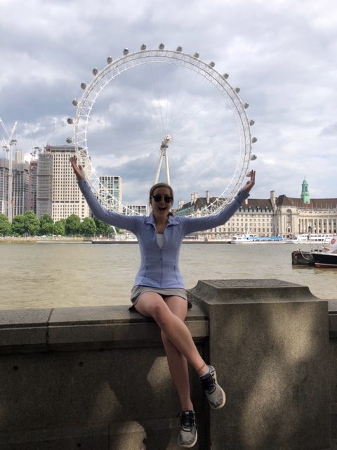 Maura Schaeffer poses before the London Eye.
