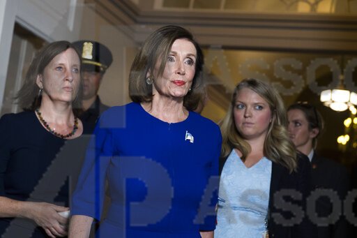 UNITED STATES - SEPTEMBER 24: Speaker of the House Nancy Pelosi, D-Calif., arrives for a meeting with the House Democratic Caucus about an impeachment inquiry of President Trump in the Capitol on Tuesday, September 24 2019. (Photo By Tom William/CQ Roll Call)