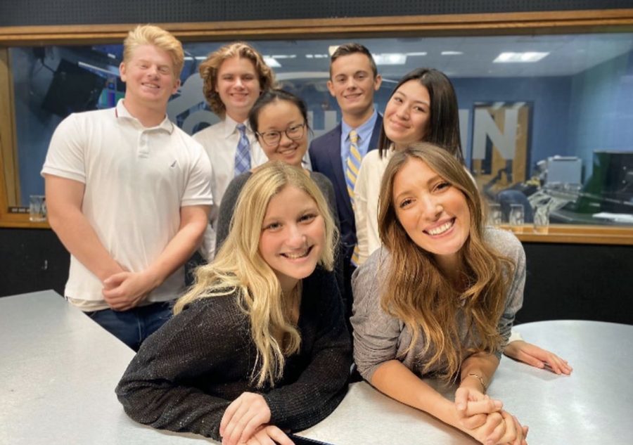 (From left to right) Spencer Heilveil, Justin ONeil, Erik Jesberger, Cassie Montgomery, Sophia Hughes, and Brigid Heubner pictured with CBS 3 Eyewitness News reporter Vittoria Woodill as she stopped by the studio. 