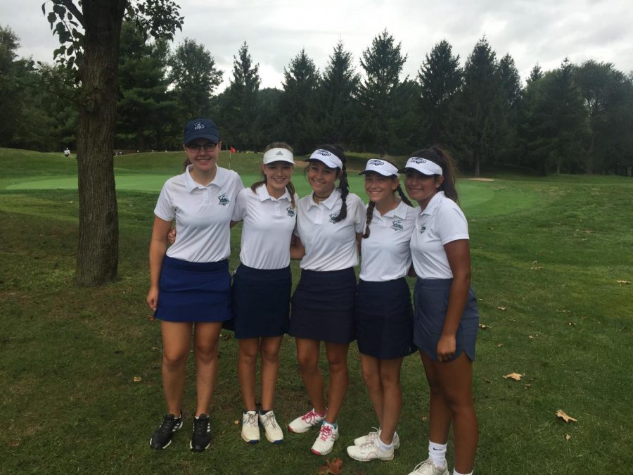 The golf team this year features five girls, which allows for a female subset for the team.