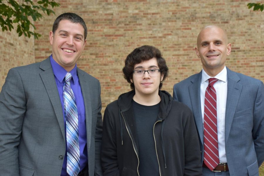 From L-R, NPHS Assistant Principal Matt Edwards, Senior Polux Garcia, and NPHS Principal Pete Nicholson. Garcia was recently honored by the College Board .