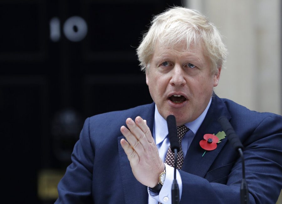 Britains Prime Minister Boris Johnson speaks in Downing Street, London, on Wednesday, Nov. 6, 2019, ahead of the formal start of the General Election. Britains five-week election campaign officially began Wednesday, when Parliament was dissolved ahead of the Dec. 12 vote. (AP Photo/Kirsty Wigglesworth)