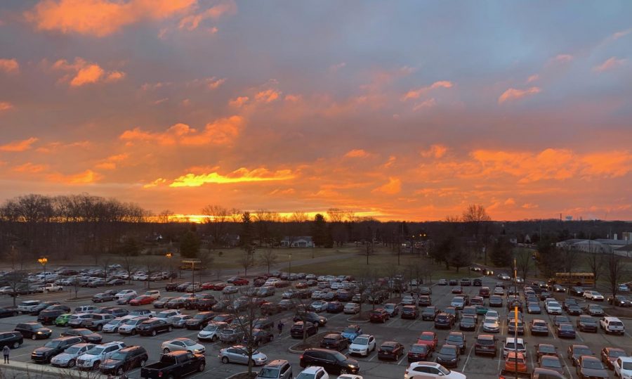 Looking out at a January sunrise from room K239. 