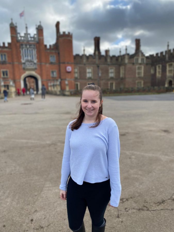 Class of 2019 Alum Shannan Wenzel in front of Hampton Court Palace in London.