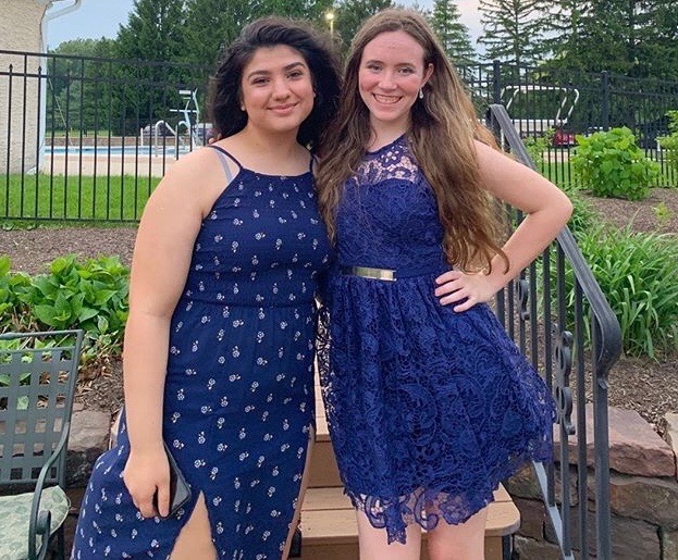 Tori Quinn (right) with junior Rojin Mortazavi at the 2019 Thespian Banquet.