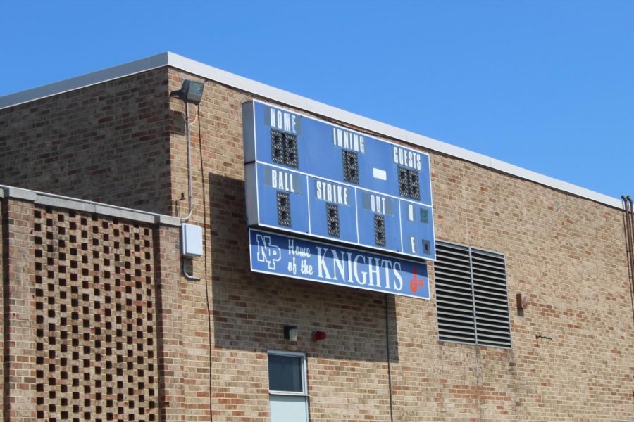 The North Penn Baseball Ball sign is dark as the 2020 Baseball season was cancelled in April.