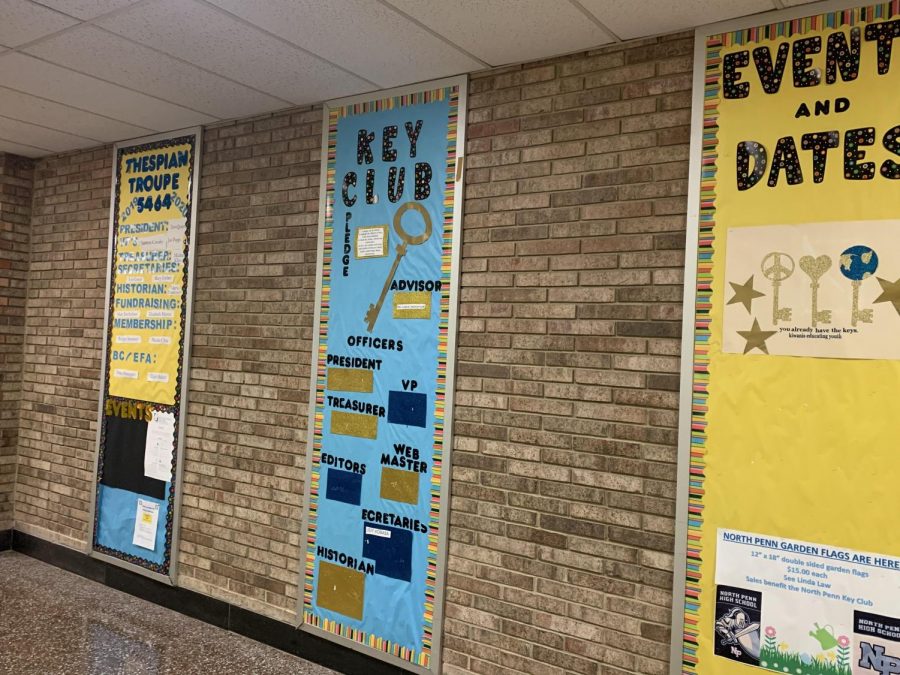 The hallways at North Penn High School proudly display club announcements for some of the many clubs and activities available to students. During the pandemic shutdown, while learning has become virtual, replacing the in person interaction of clubs and activities has been more difficult. 