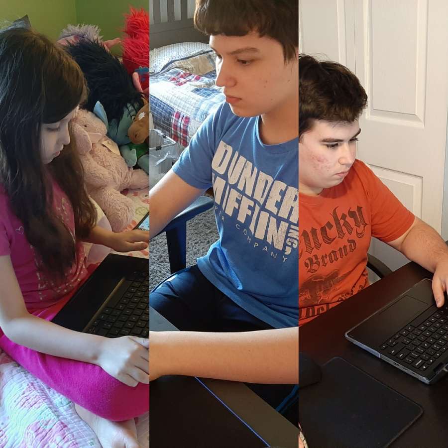 Gianna, Ben, and Tyler Letcher are a microcosm of the district; three levels of online schooling under one roof.
