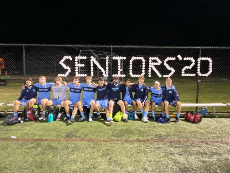 All of the seniors on the team got together for a postgame photo. From left to right: Kevin Murphy, Josh Jones, Ryan McCann, Nick Rey, Dominik Gedek, Andrew Schuyler, Sawyer Meade, Jojo Dalwadi, Sean Flately, Orpheus Triantafyllos, and Roman Ilovski.