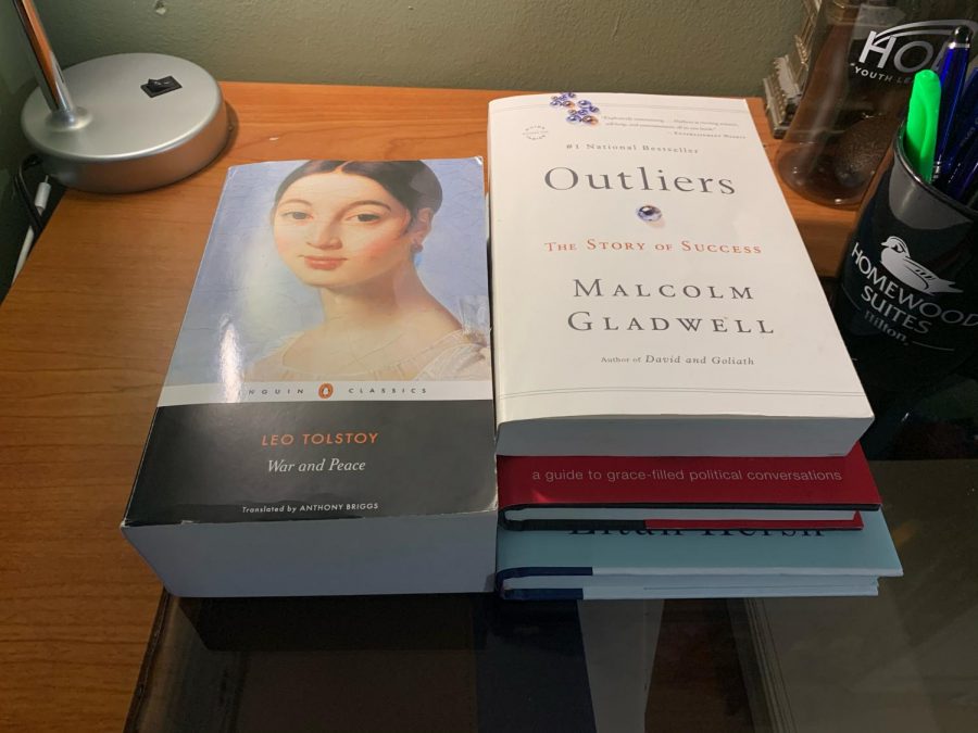 War and Peace by Leo Tolstoy is book that most readers shy away from. And for good reason too, as it can be seen here to easily equal the size of three other books all the size of 300 pages. 