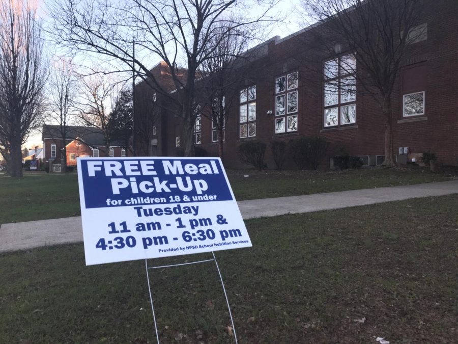 Free Meal Pick-up advertisement outside of York Avenue Elementary School.