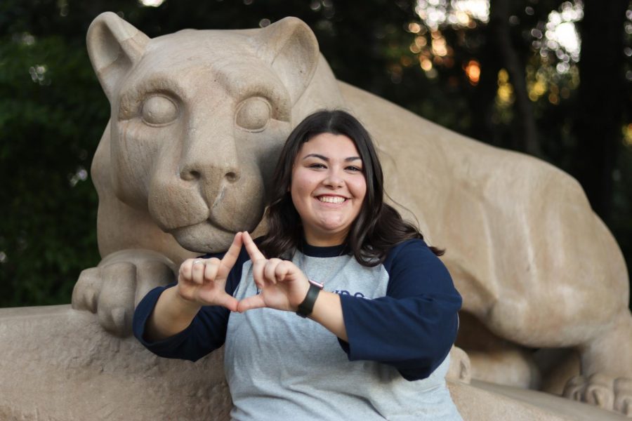 Katie Solomon, 2016 NPHS graduate, at the famous Nittany Lion statue on the campus of Penn State  University. Solomon is the Executive Director of PSUs Thon in 2021. 