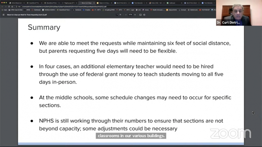 Dr. Dietrich gives a summary of the main findings from the January survey regarding 5 day in-person learning.