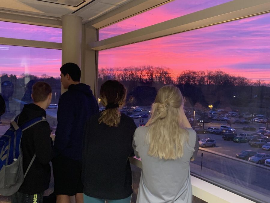 Students+admire+the+sunrise+from+3rd+floor+Kpod+at+NPHS+on+March+11%2C+2020+-+the+last+day+of+normalcy+in+2020.