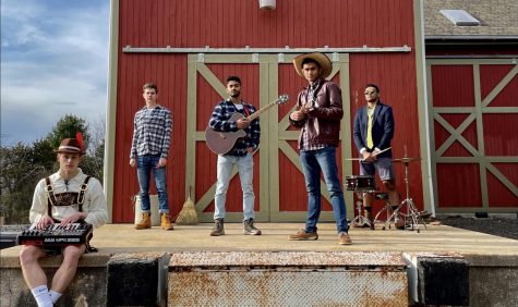 Left to right: Danny Jonson, Jaden Weed, Aarush Hatti, Aditya Datta, and Rihbs Chakrabarti feature in a music video for Susies Song.