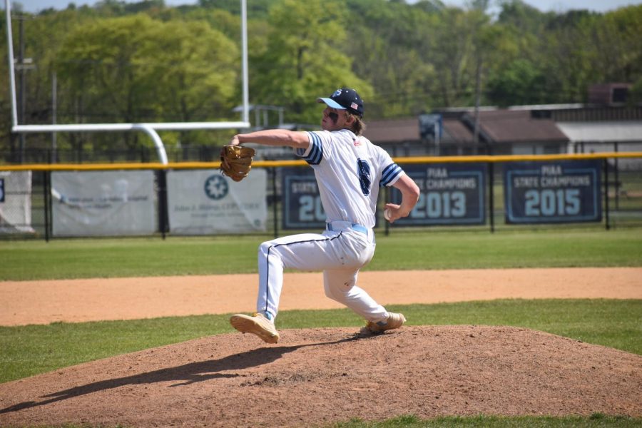 North Penn senior pitcher Christian Stevens winds up to throw a pitch in the first inning.