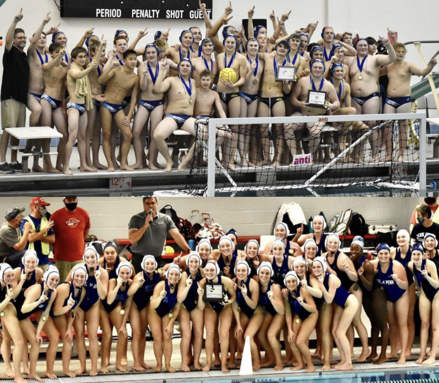 North Penn Water Polo boys and girls celebrating their states titles.