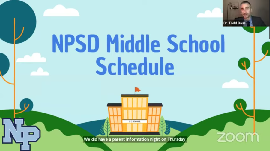 Assistant Superintendent Dr. Todd Bauer presents the proposed new Middle School schedule to the Board during the February worksession. 