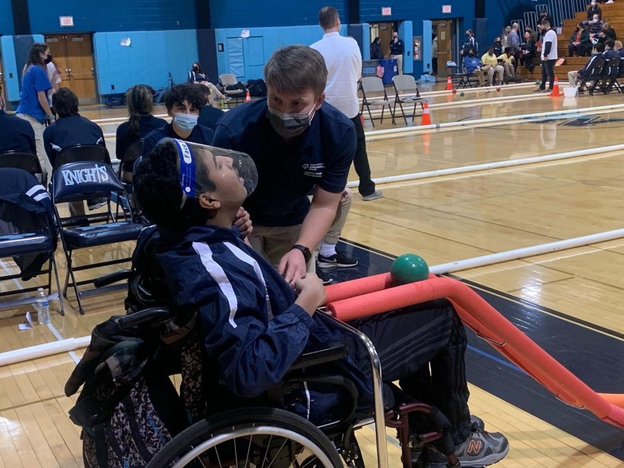 NPHS students Chris LaRosa and Manu Mittal compete during a Bocce meet at NPHS on Friday, February 4th, 2022. 