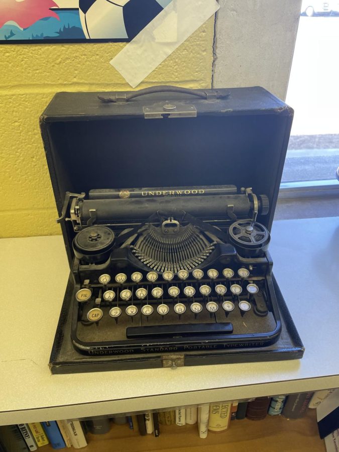 Even though typewriters fell out of popularity during the 1980s, Mr. Swindells still has one in his classroom.
