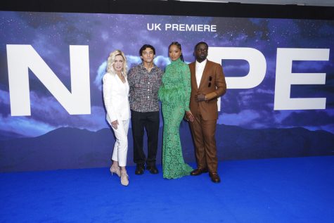 From left, Donna Mills, Brandon Perea, Daniel Kaluuya and Keke Palmer pose for photographers upon arrival for the premiere of the film Nope in London, Thursday, July 28, 2022. (Photo by Scott Garfitt/Invision/AP)