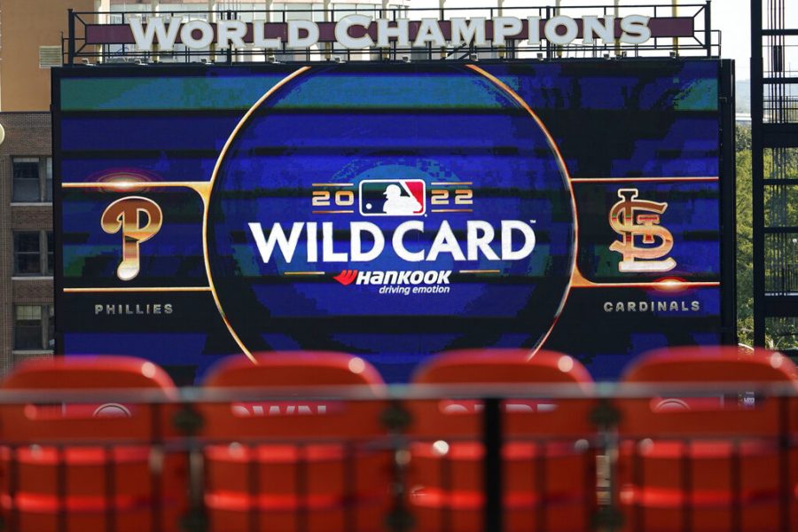 Seats inside Busch Stadium sit empty Thursday, Oct. 6, 2022, in St. Louis. The St. Louis Cardinals and Philadelphia Phillies are set to play Game 1 of a National League Wild Card baseball playoff series on Friday in St. Louis. (AP Photo/Jeff Roberson)