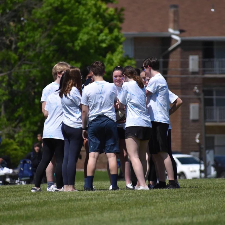 WATCH YOUR LANGUAGE: French Club students joined together for a huddle during North Penns annual World Cup- a bonding activity hosted by the language and cultural clubs each year where they play a game of soccer together.
