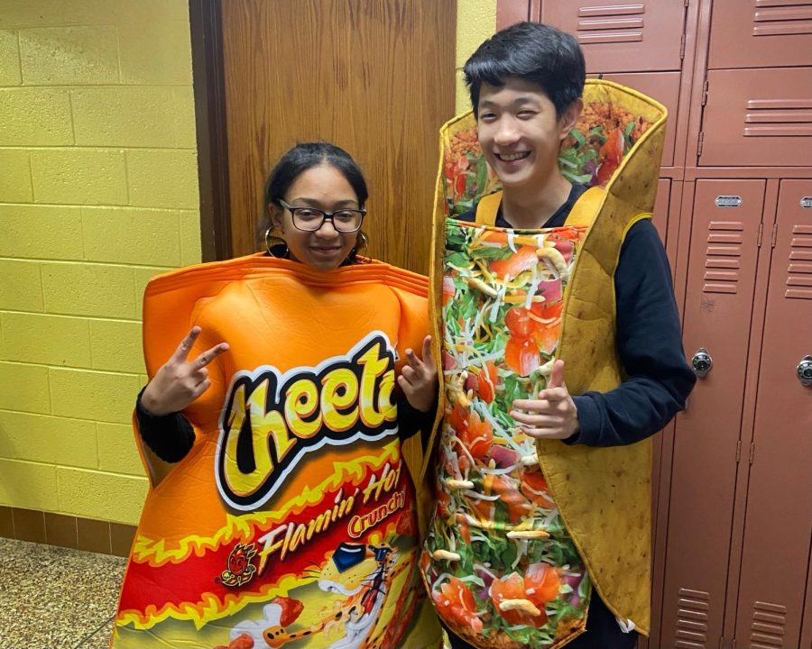 Its lunch time with Nathan Cho (12th) as a taco and Kayla Cardwell (12th) as Cheetos