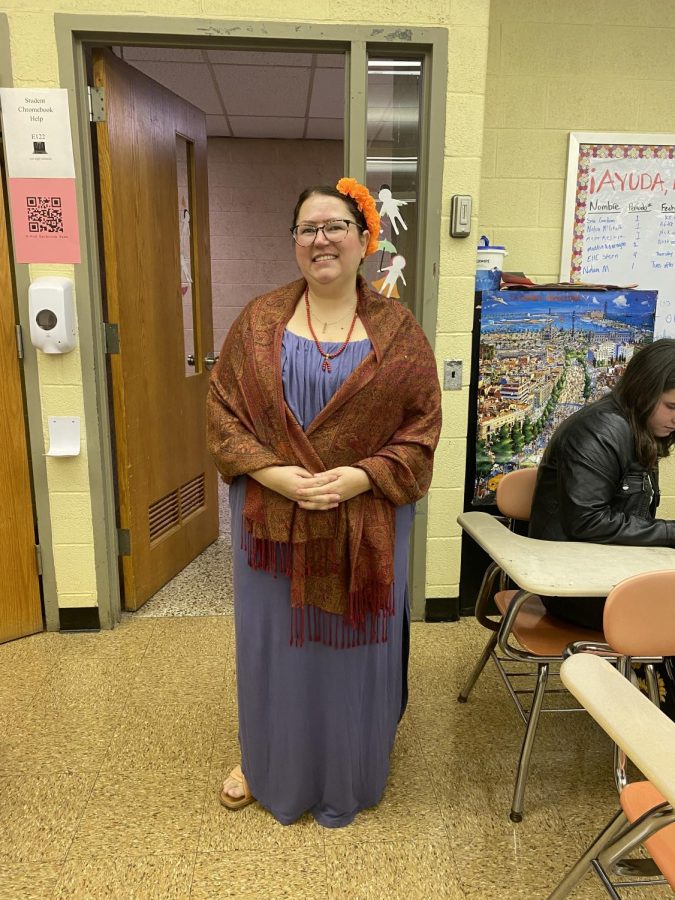 Feeling artistic, Spanish teacher Senora Condon surprises her students dressed as Frida Khalo
