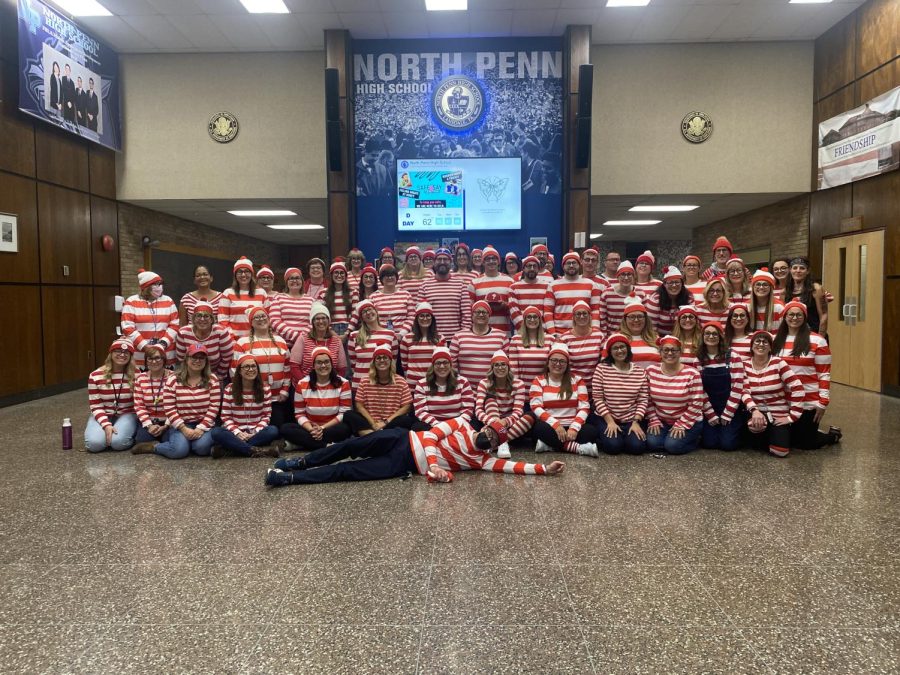 Theres+Waldo%21+And+there%2C+and+there%2C+and...+North+Penn+faculty+and+staff+unite+in+Waldo+costumes+to+celebrate+Halloween+2022.+