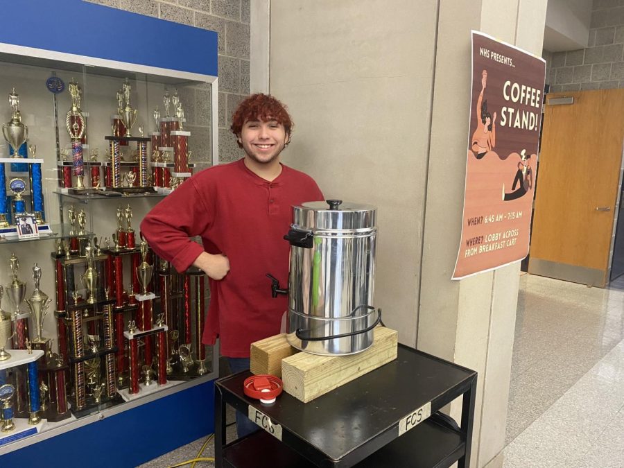 11/17 Will Bernal pours coffee to help students and staff jump start their day. 