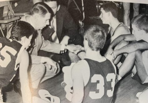Mr. Joe Heyer strategizes with the North Penn boys basketball game during the 1989 season. 