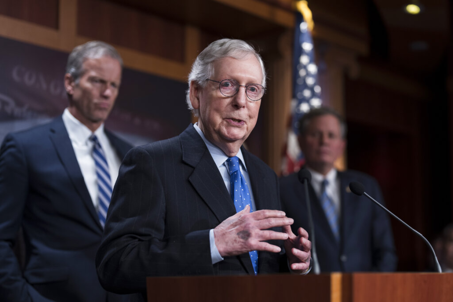 Senate+Minority+Leader+Mitch+McConnell%2C+R-Ky.%2C+joined+at+left+by+Sen.+John+Thune%2C+R-S.D.%2C+meets+with+reporters+at+the+Capitol+in+Washington%2C+Nov.+16%2C+2022.+Republicans+are+engaged+in+a+round+of+finger-pointing+as+both+parties+sift+through+the+results+of+Democrats%E2%80%99+stronger-than-expected+showing+in+the+midterm+elections.+%28AP+Photo%2FJ.+Scott+Applewhite%2C+File