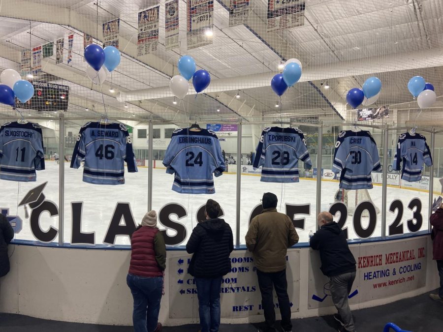 Celebrating Seniors: The North Penn Ice Hockey team takes on CB West on senior night, on January 23, 2023 at Hatfield Ice. 