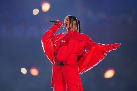 Rihanna performs during the halftime show at the NFL Super Bowl 57 football game between the Kansas City Chiefs and the Philadelphia Eagles, Sunday, Feb. 12, 2023, in Glendale, Ariz. (AP Photo/Matt Slocum)