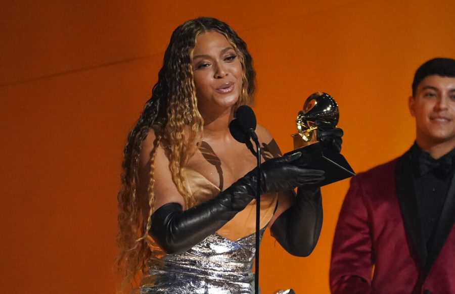 Beyonce accepts the award for best dance/electronic music album for Renaissance at the 65th annual Grammy Awards on Sunday, Feb. 5, 2023, in Los Angeles. (AP Photo/Chris Pizzello)