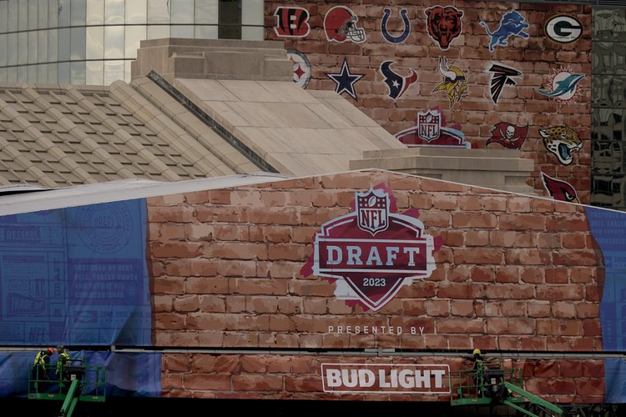 Preparations for the NFL Draft continue Tuesday, April 25, 2023, at Union Station in Kansas City, Mo. The draft will run from April 27-29. (AP Photo/Charlie Riedel)