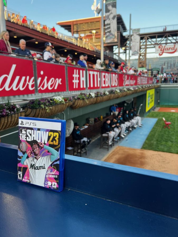 The Show at... The Show: MLB The Show 2023 game rests against a standing room only ledge at Citizens Bank Ballpark. (Photo by Tyler Letcher/ Knight Crier) 