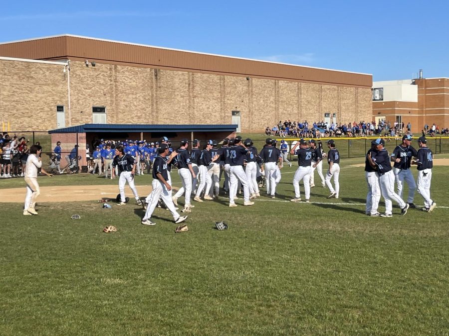 The Knights celebrate victory over Quakertown in the PIAA District 1 Quarterfinal game on May 26, 2023