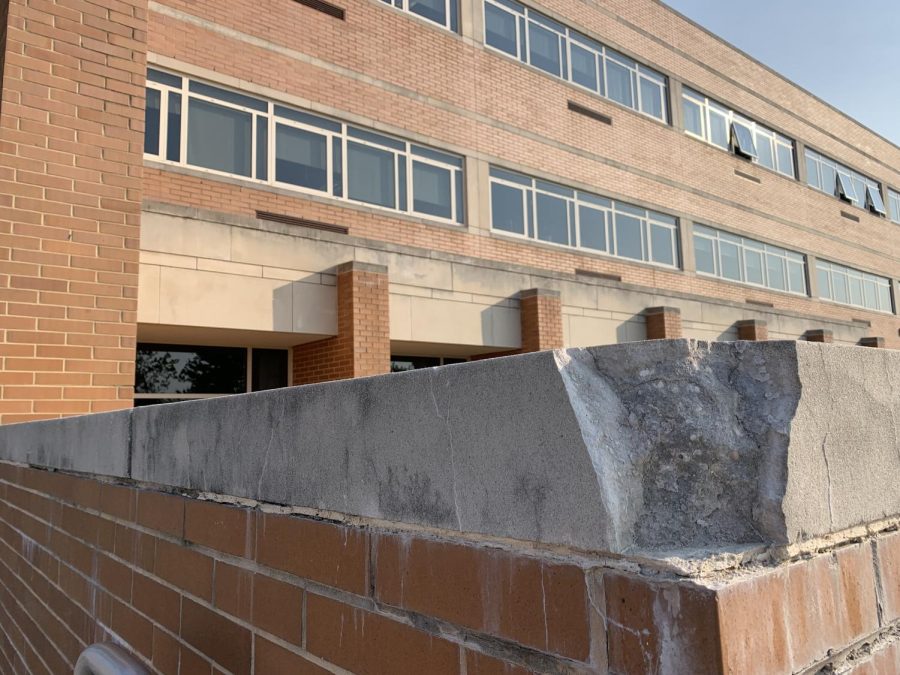 Thats the way the wall crumbles: The façade of North Penn High Schools Kpod, now 25 years since its construction, is showing signs of decay as the NPSD eyes a major renovation to NPHS.  