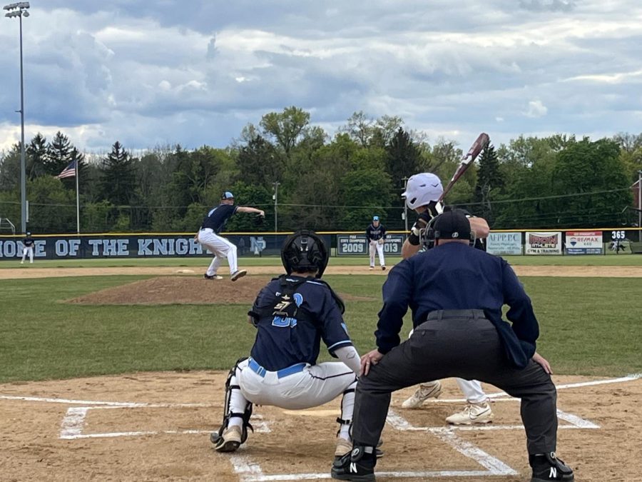 Southpaw Slingin: Nolan Walker delivers a pitch during the Knights game vs Pennridge on May 5, 2023. (Photo by Nathan Rawa)