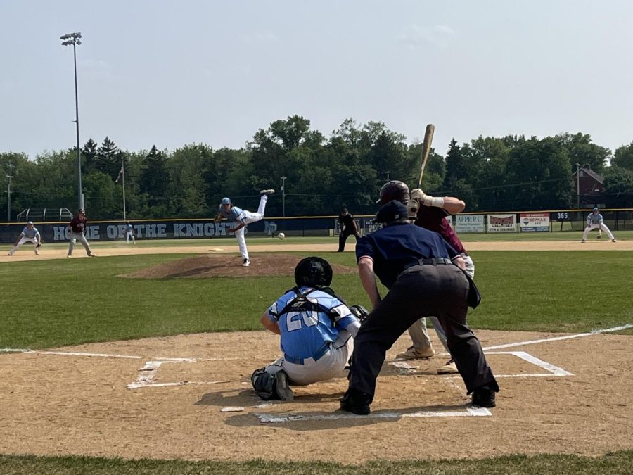 North Penns Trevor Lugara tosses a pitch in the Knights win over West Chester Henderson