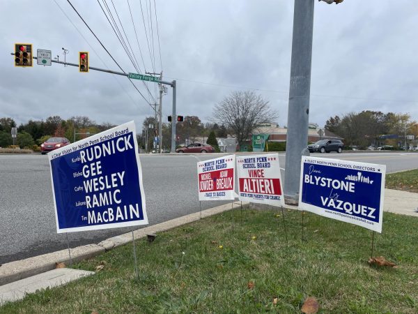 Sign, Sign, Everywhere a Sign: Campaign signs along Valley Forge Rd in Lansdale, PA promote school board candidates vying for seats on November 7th. The School Board race is just one of many local races that are up for grabs next week. 