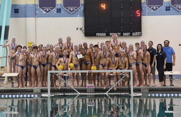 NORTH PENN BOYS WIN THE PENNSYLVANIA STATE WATER POLO CHAMPIONSHIP. Team posing at their home Rick Carroll Natatorium after their 5-4 victory. Image Source: Mike Cabrey/MediaNews Group 11/5/23.
