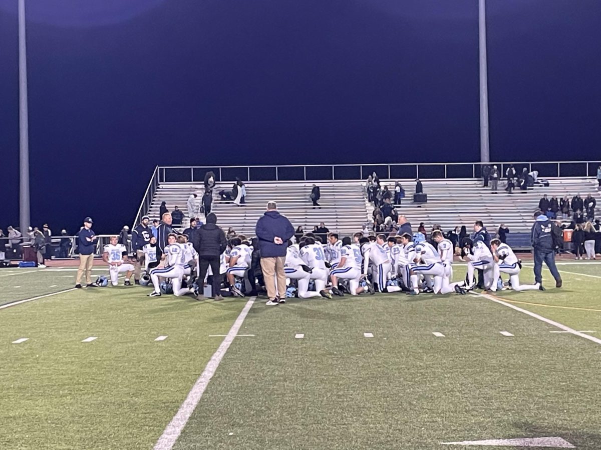 Season Over: The Knights huddle after a hard fought 42-35 playoff loss at Spring-Ford on Friday, November 3, 2023. 