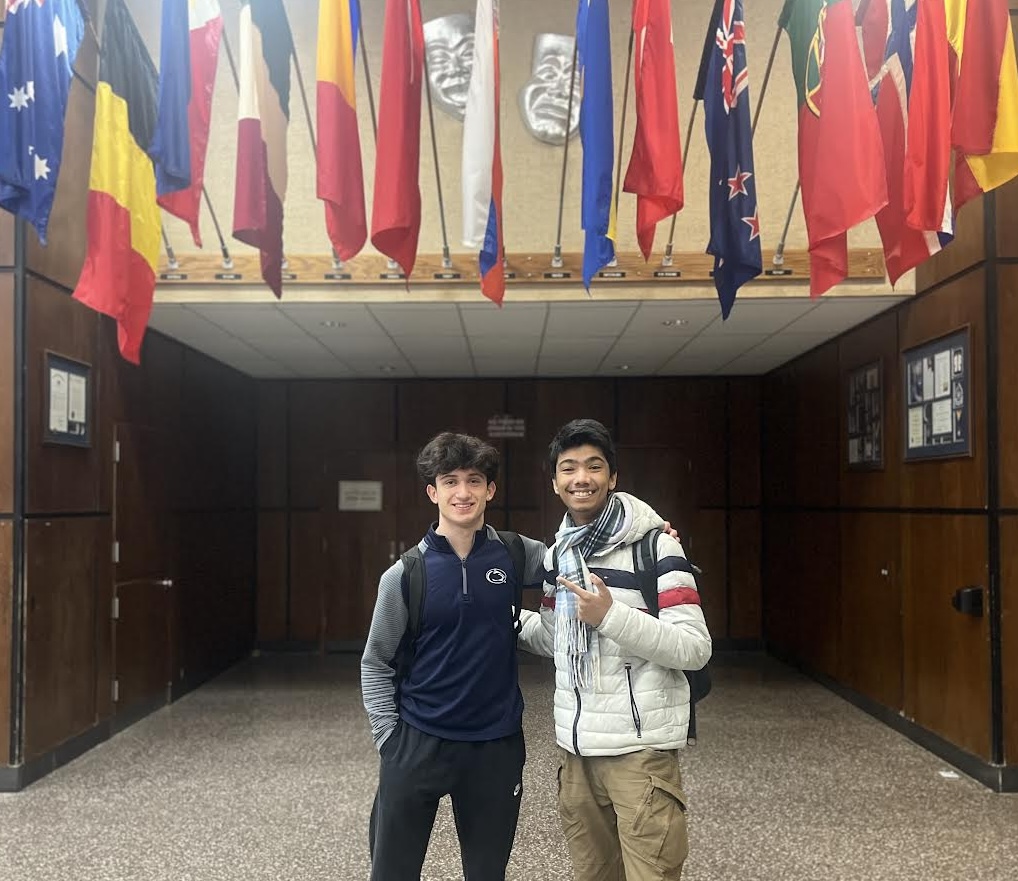 NPHS+students+Ayman+Faraz+%28right%29+and+Kyle+Bilinski+%28left%29+stand+together+in+the+NPHS+auditorium+lobby.+Faraz+is+the+President+of+the+NPHS+Muslim+Student+Association+and+Bilinski+is+the+VP+of+the+NPHS+Jewish+Cultural+Club.+