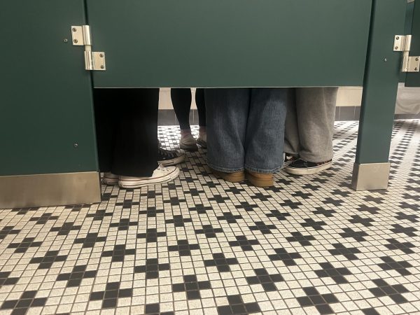 A common sight in the North Penn bathrooms, students gathering in the stalls but not for their intended purpose.