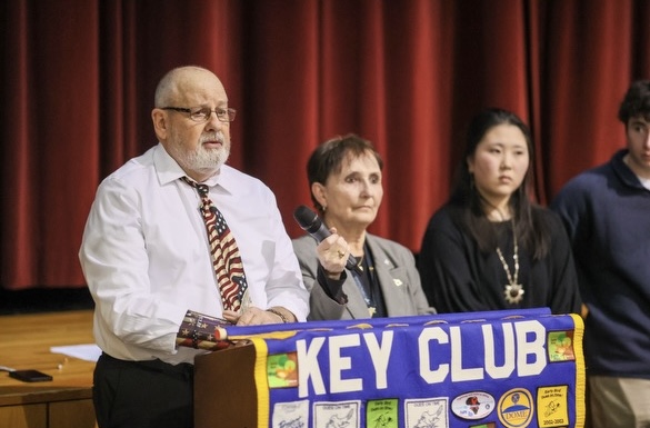 Mrs. Law and Vice President Susie Alcorn during the Key Club induction ceremony.