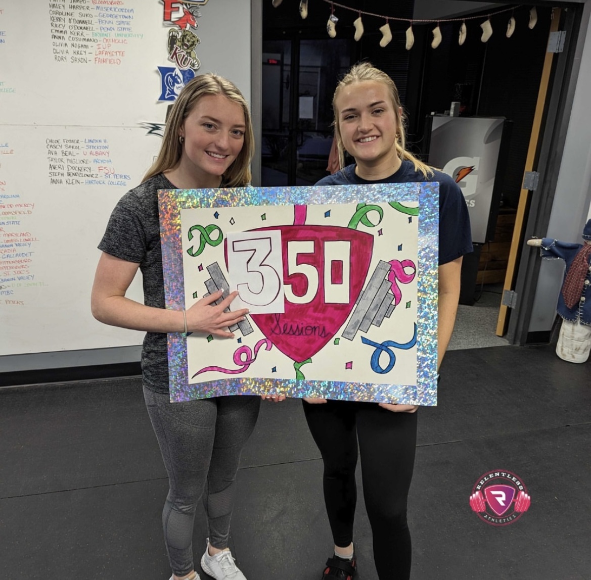 North Penn softball player, Casey Sokol (right), after completing 350 sessions with Relentless Athletics.